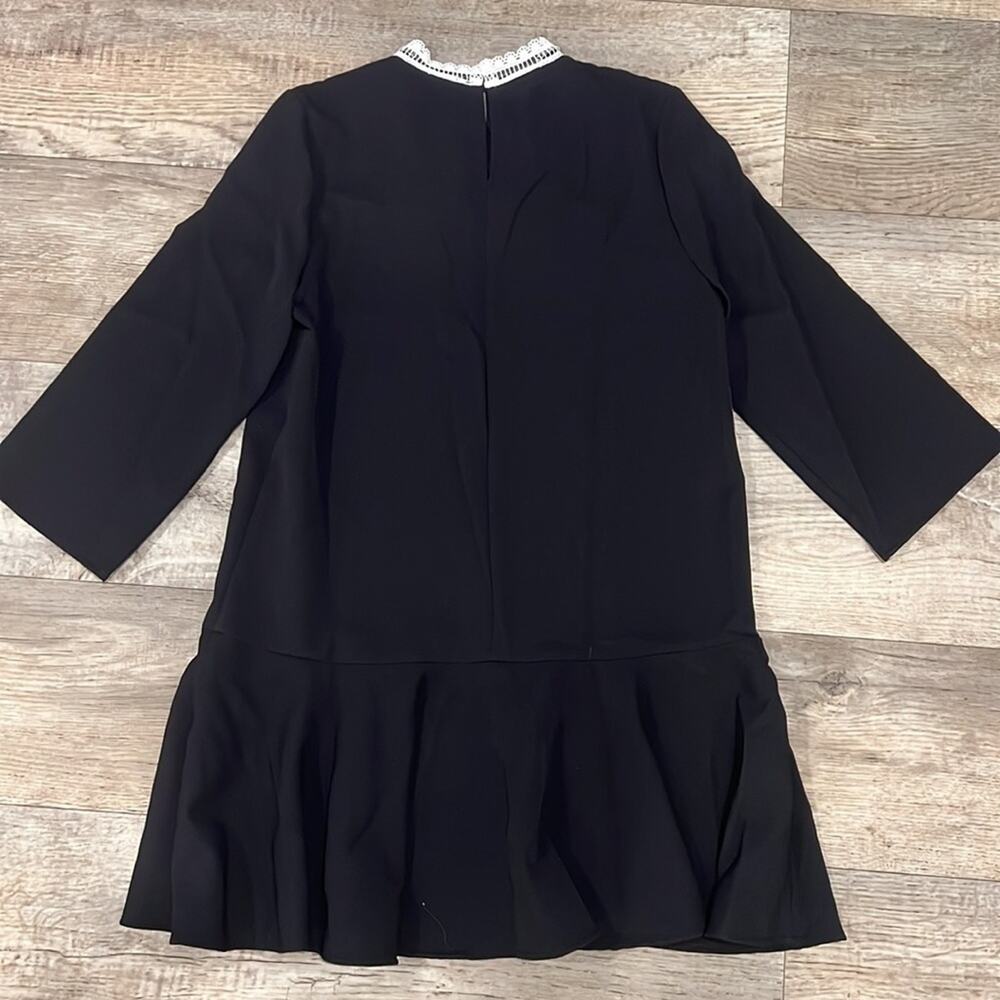 Zara NWT Black Contrast Lace Tie Front Ruffle Mini Dress S M - Picture 13 of 16